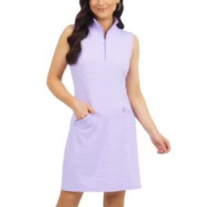 IBKUL Mini Check S/L Mock Neck Dress - Lavender