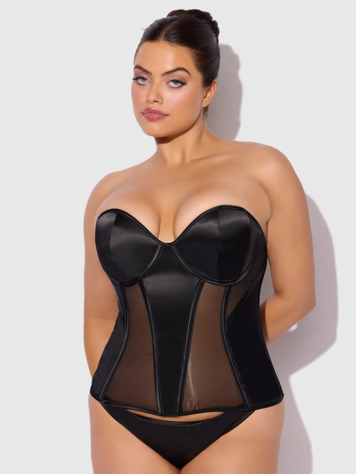 Iconic Plunge Satin & Mesh Corset by Frederick's of Hollywood