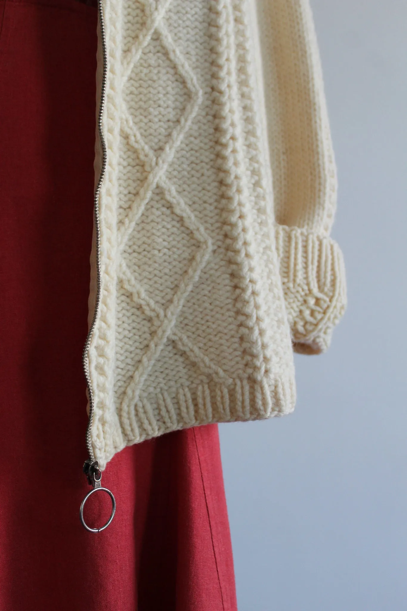 ivory wool zip-front fisherman sweater 1919 Vintage