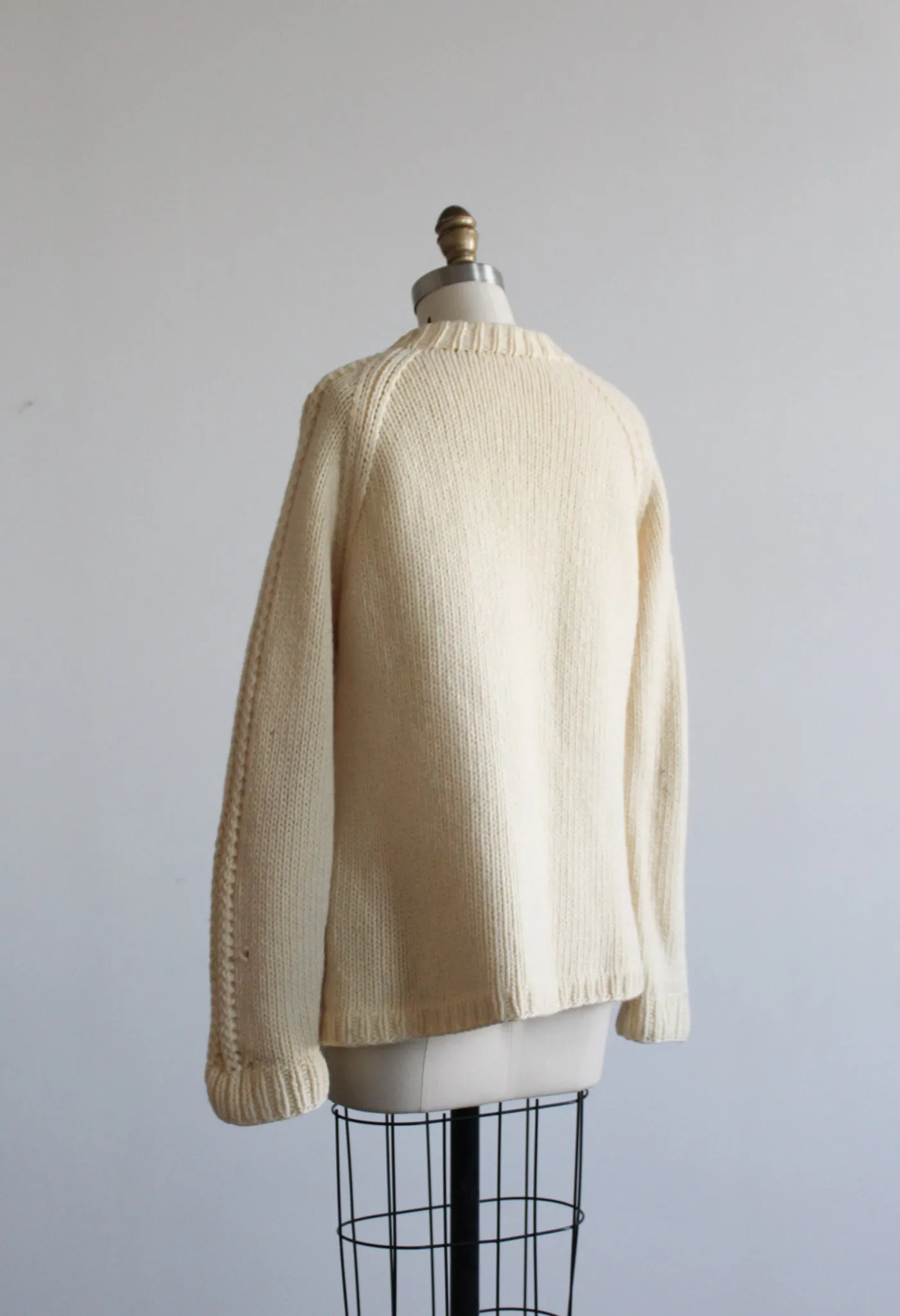 ivory wool zip-front fisherman sweater 1919 Vintage