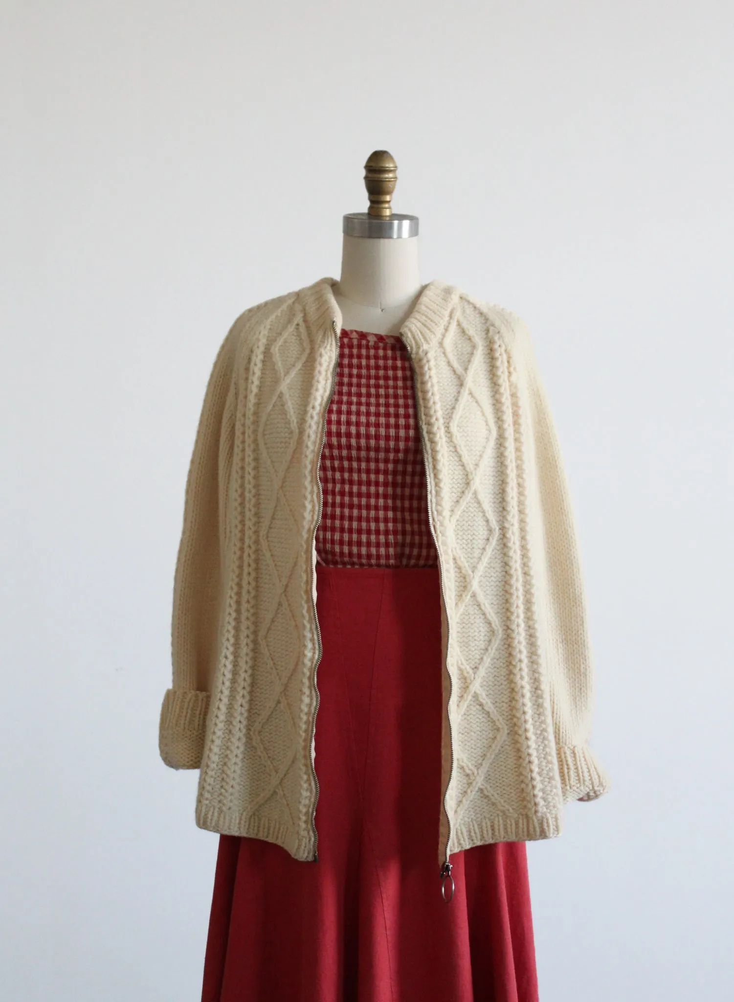 ivory wool zip-front fisherman sweater 1919 Vintage