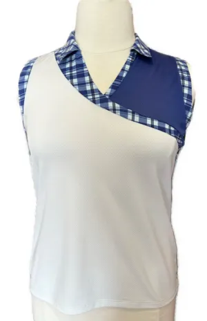Izod Golf Blue & White Plaid Wrap Sleeveless Mesh Golf Top Size L