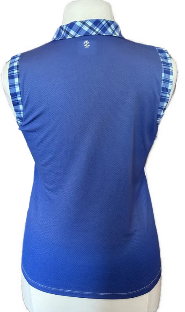Izod Golf Blue & White Plaid Wrap Sleeveless Mesh Golf Top Size L