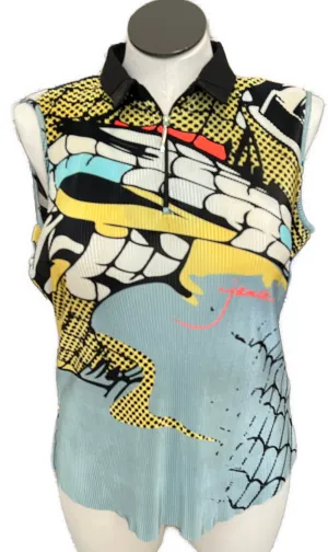 Jamie Sadock Graphic Collage Print Sleeveless Golf Top Size L MSP$90