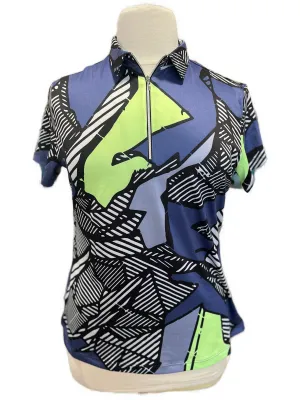 Jamie Sadock Simplicite Blue, Kime & Black Print Golf Top Size L