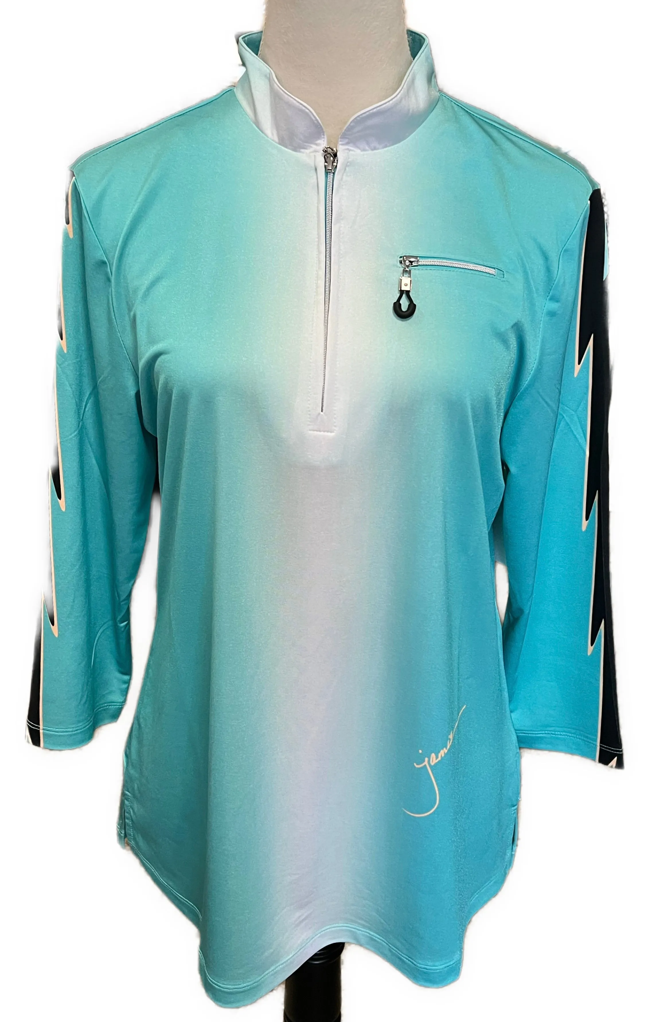 Jamie Sadock Women's Aqua 3/4 Sleeve Zip Golf Top Size L MSP$99