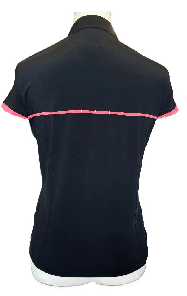 Jamie Sadock Women's Zip Mock Neck Black Cap Sleeve Golf Top w/Coral Trim Size S MSP$89
