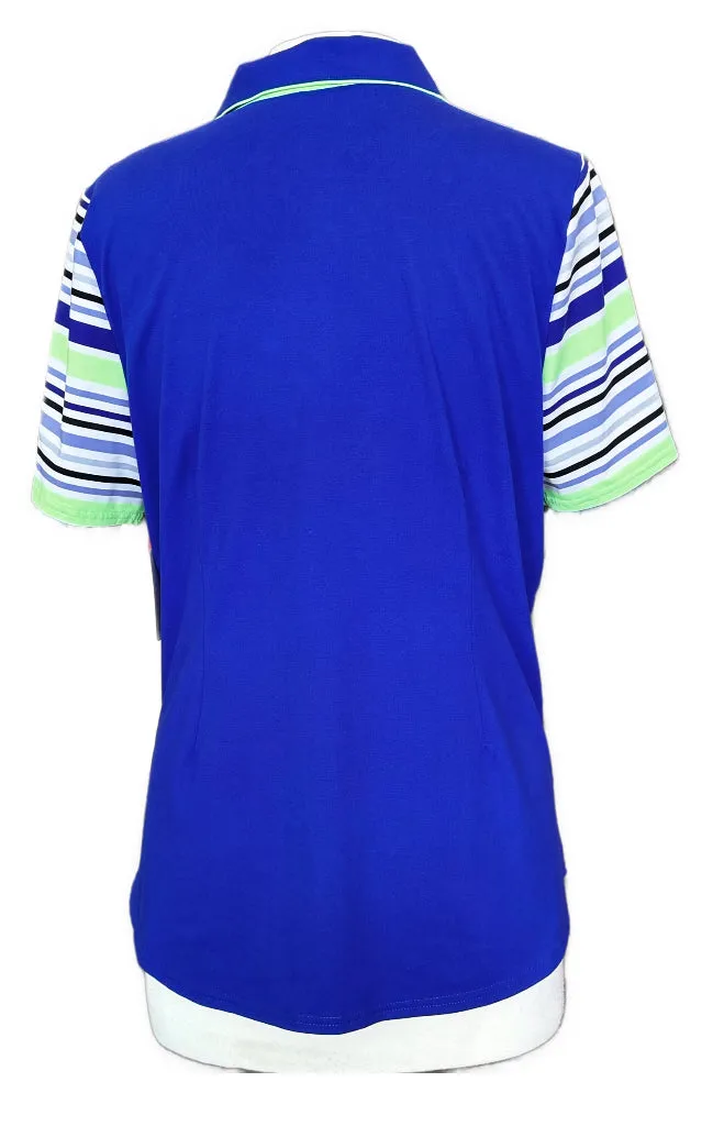 Jofit Blue Golf Top with Striped Sleeves in White/Lime/Black Size XL MSP$90