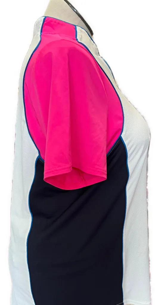 Jofit Colorblock Pink Navy and White 1/4 Zip Polo Size XXL MSP $92