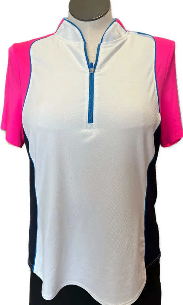 Jofit Colorblock Pink Navy and White 1/4 Zip Polo Size XXL MSP $92