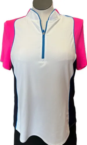 Jofit Colorblock Pink Navy and White 1/4 Zip Polo Size XXL MSP $92