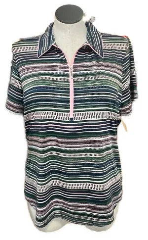 Jofit Women's Blue, Green & Pink Striped Short Sleeve Golf Polo Size XXL MSp$