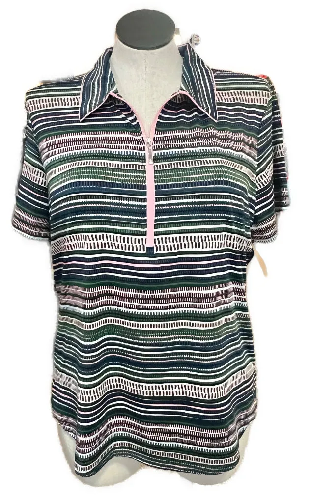 Jofit Women's Blue, Green & Pink Striped Short Sleeve Golf Polo Size XXL MSp$