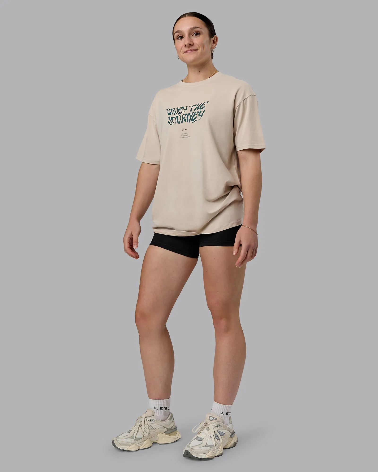 Journey FLXCotton Oversized Tee - Washed Shale Beige-Dark Moss