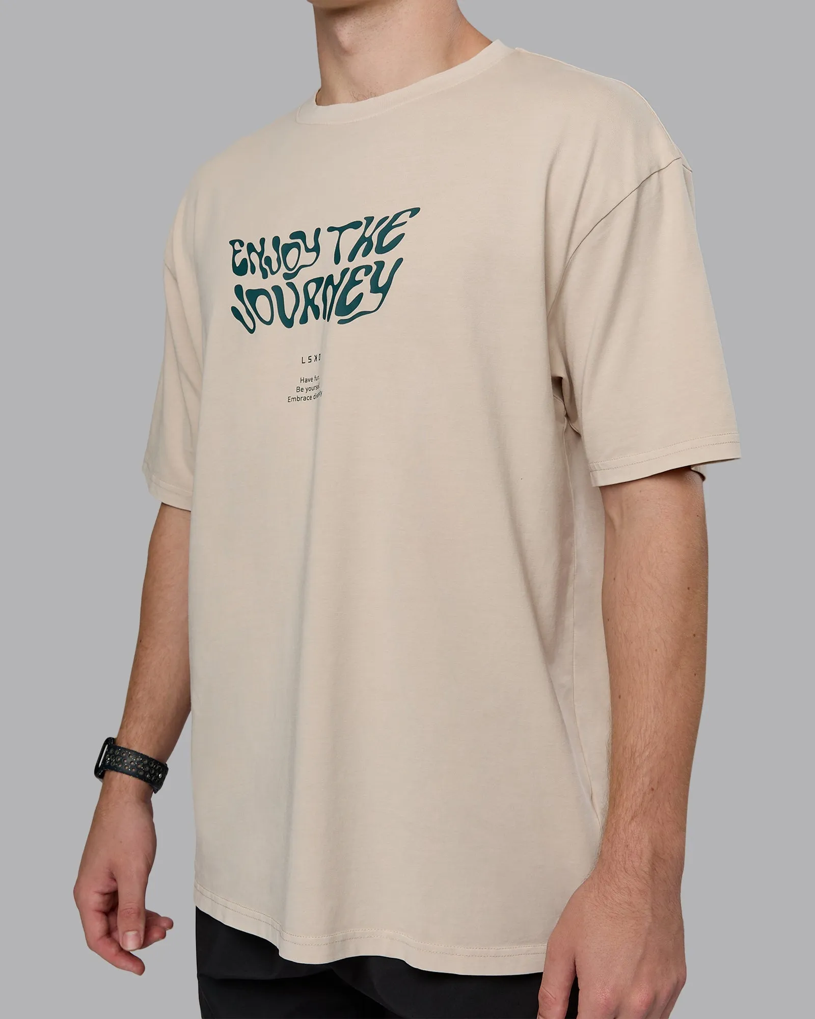 Journey FLXCotton Oversized Tee - Washed Shale Beige-Dark Moss