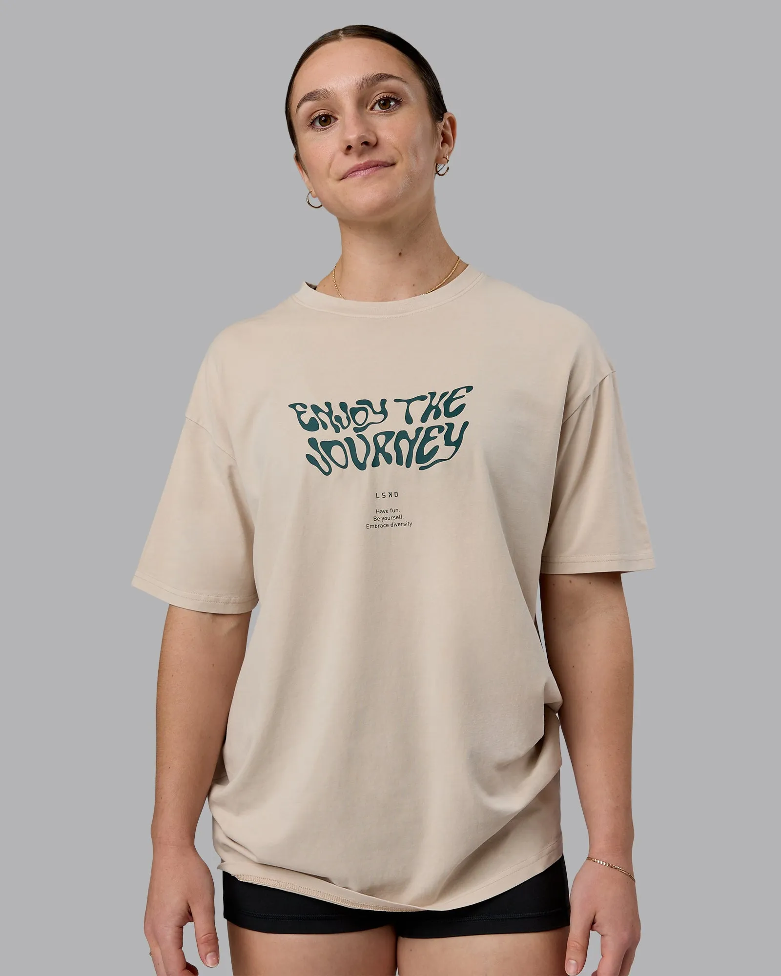 Journey FLXCotton Oversized Tee - Washed Shale Beige-Dark Moss