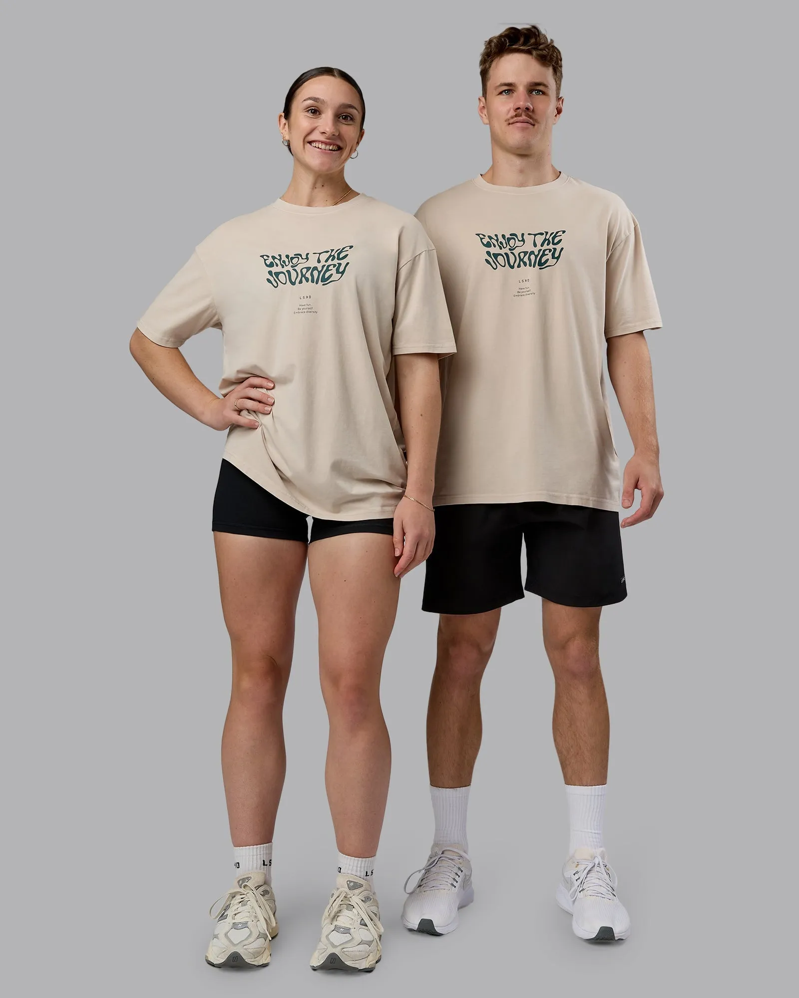 Journey FLXCotton Oversized Tee - Washed Shale Beige-Dark Moss