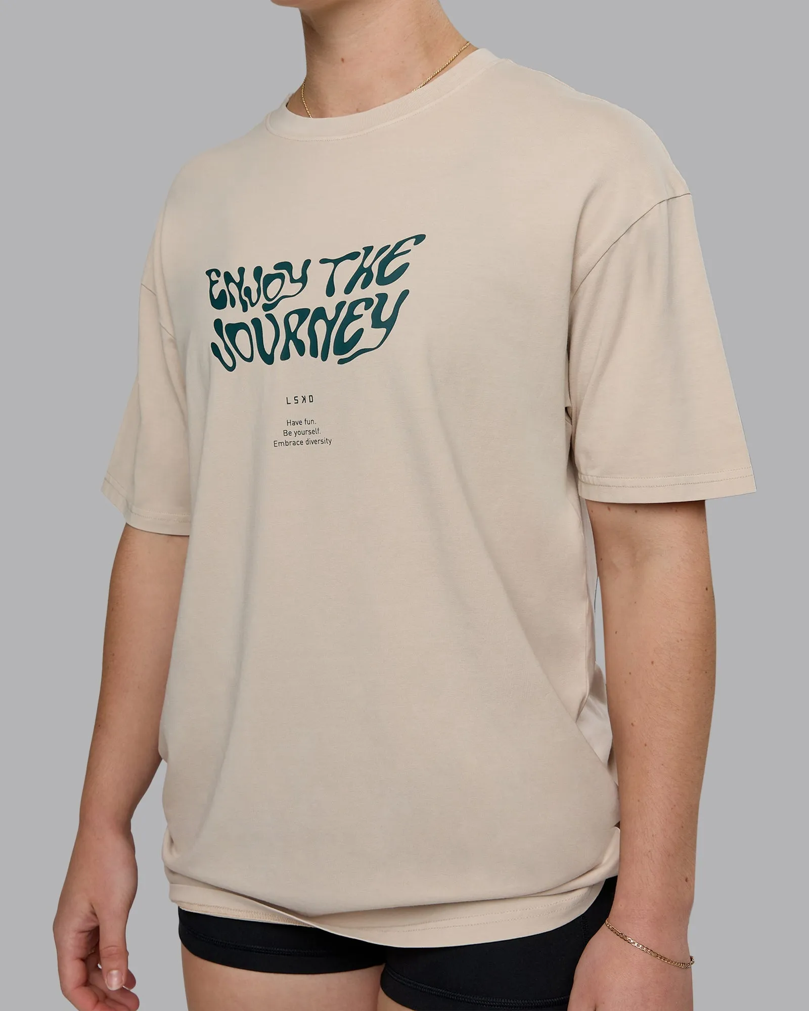 Journey FLXCotton Oversized Tee - Washed Shale Beige-Dark Moss