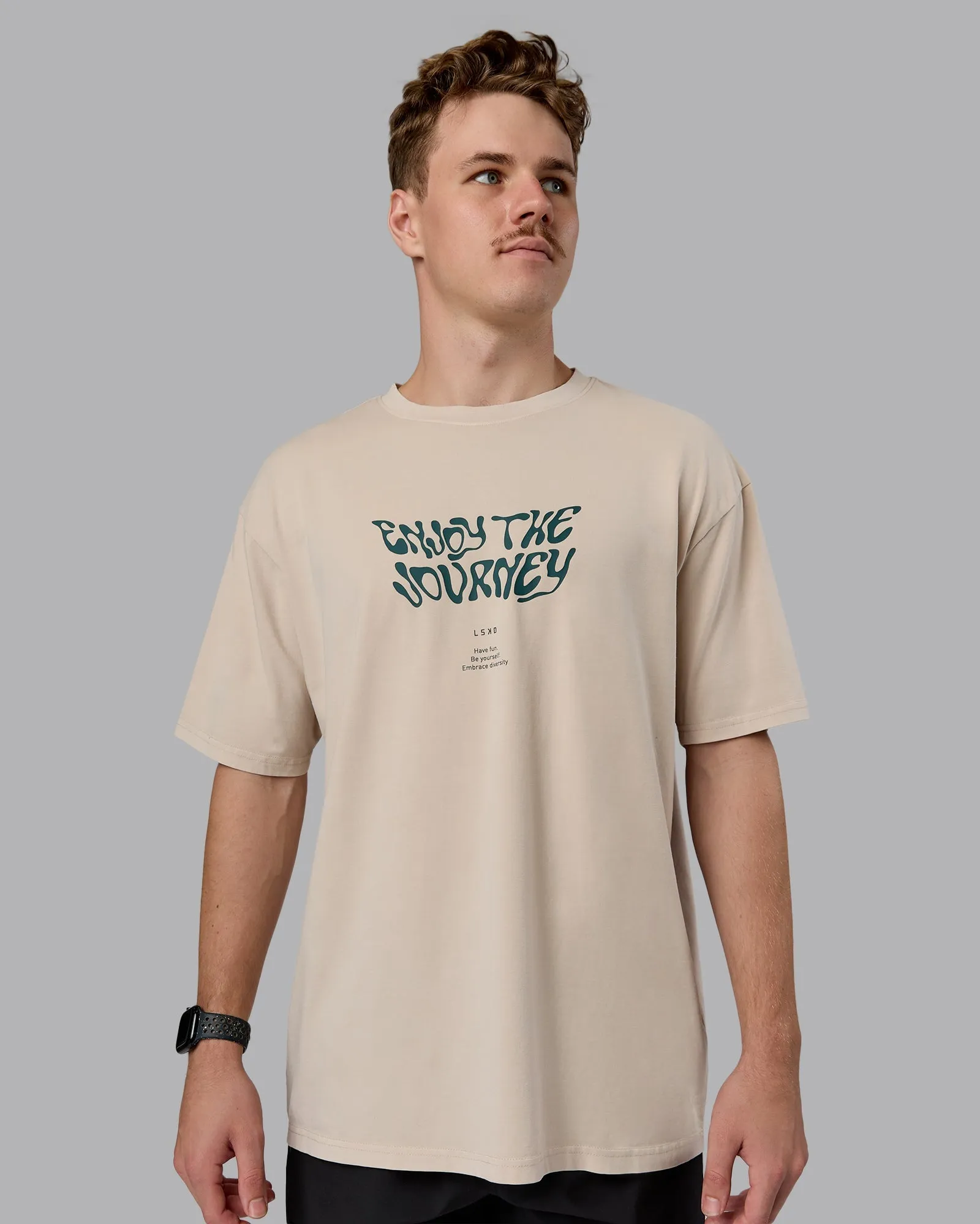 Journey FLXCotton Oversized Tee - Washed Shale Beige-Dark Moss