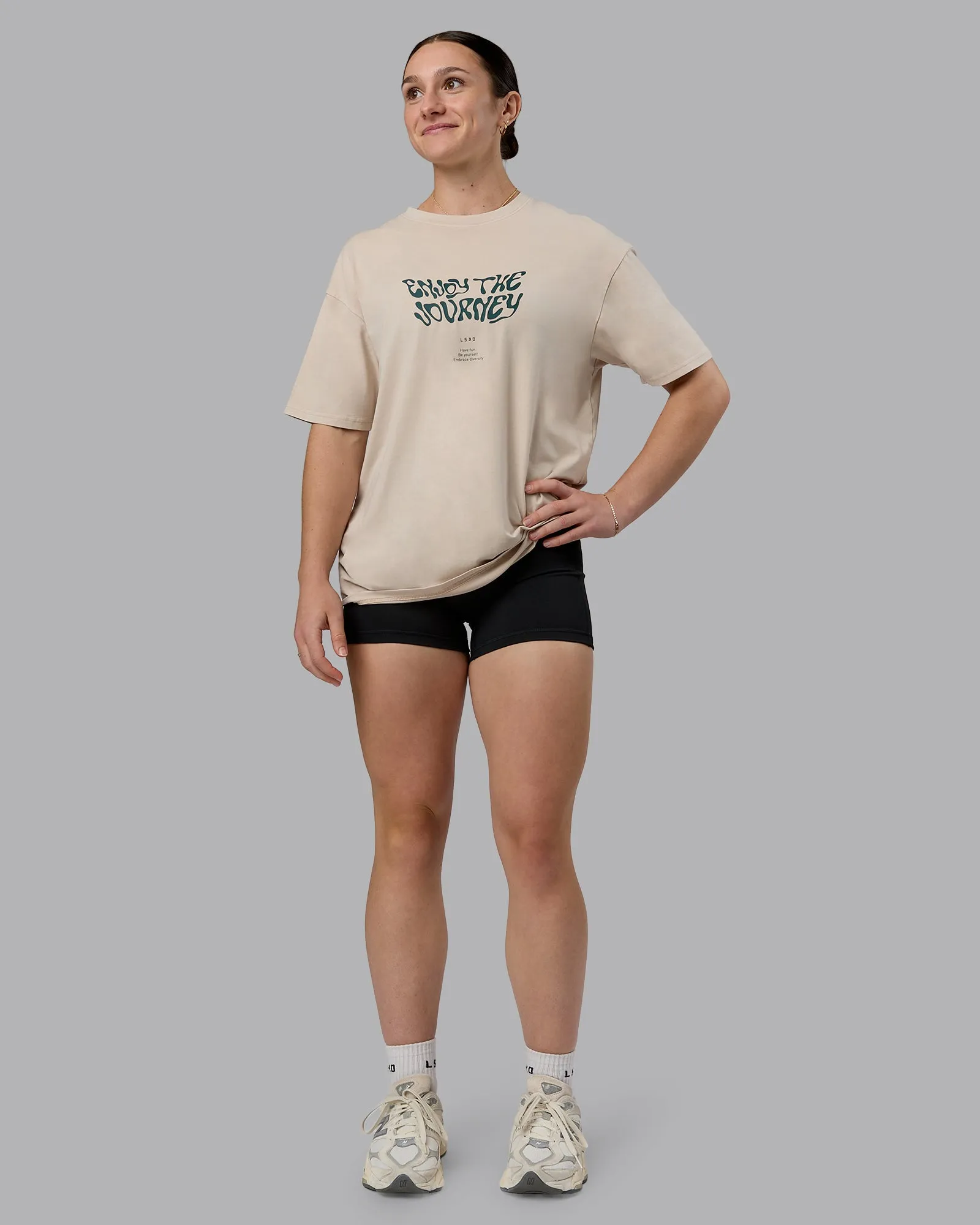 Journey FLXCotton Oversized Tee - Washed Shale Beige-Dark Moss