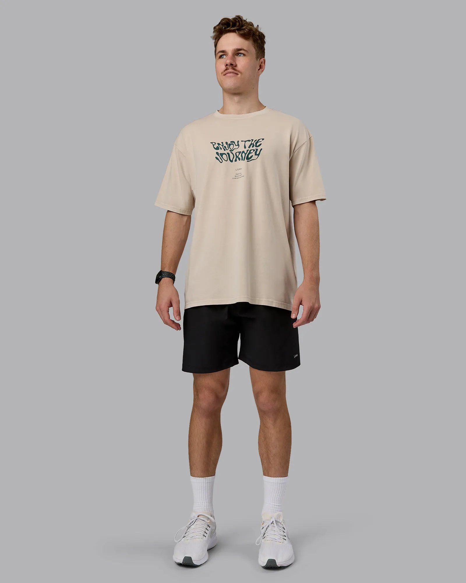 Journey FLXCotton Oversized Tee - Washed Shale Beige-Dark Moss