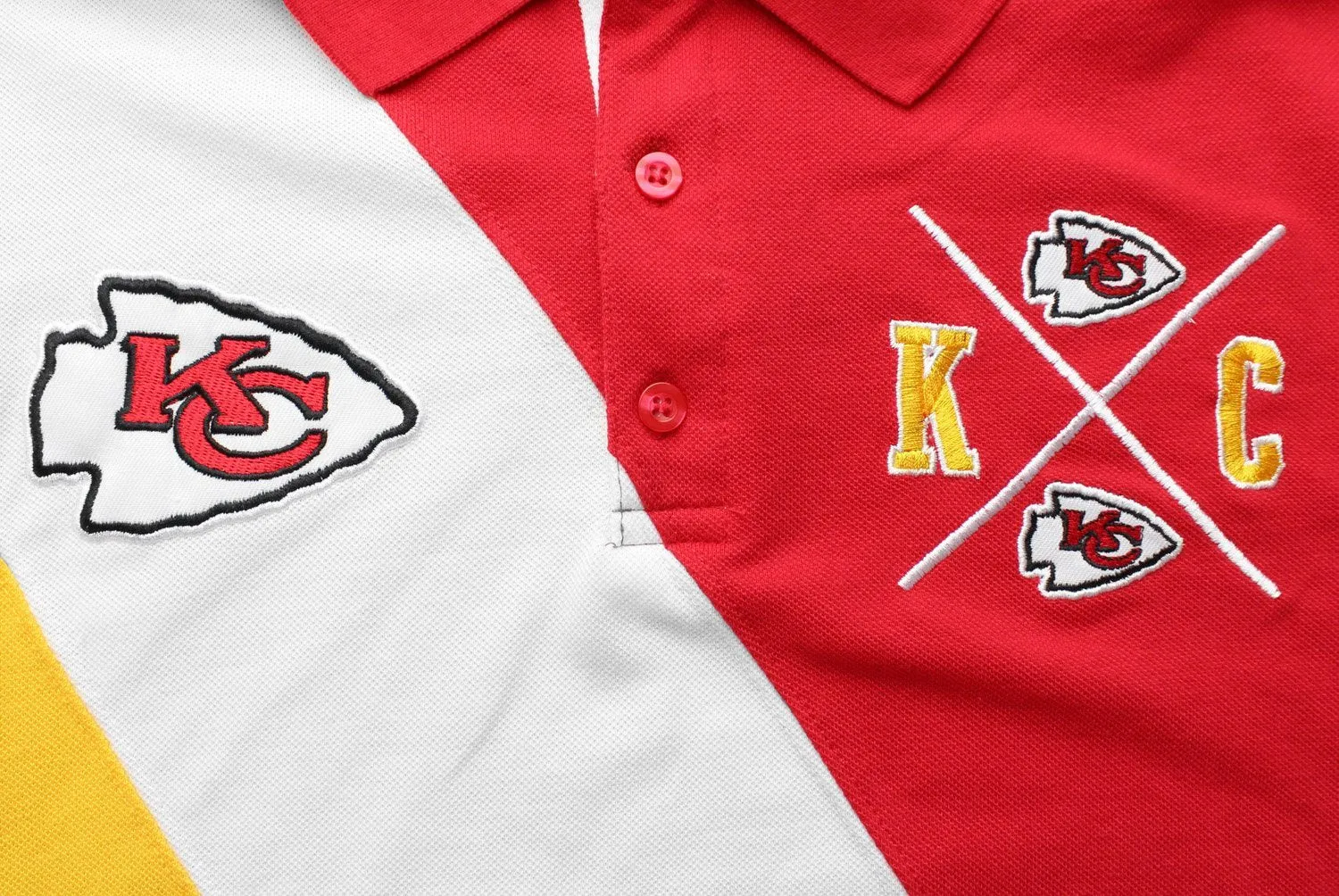 KLEW NFL Football Men's Kansas City Chiefs Rugby Diagonal Stripe Polo Shirt