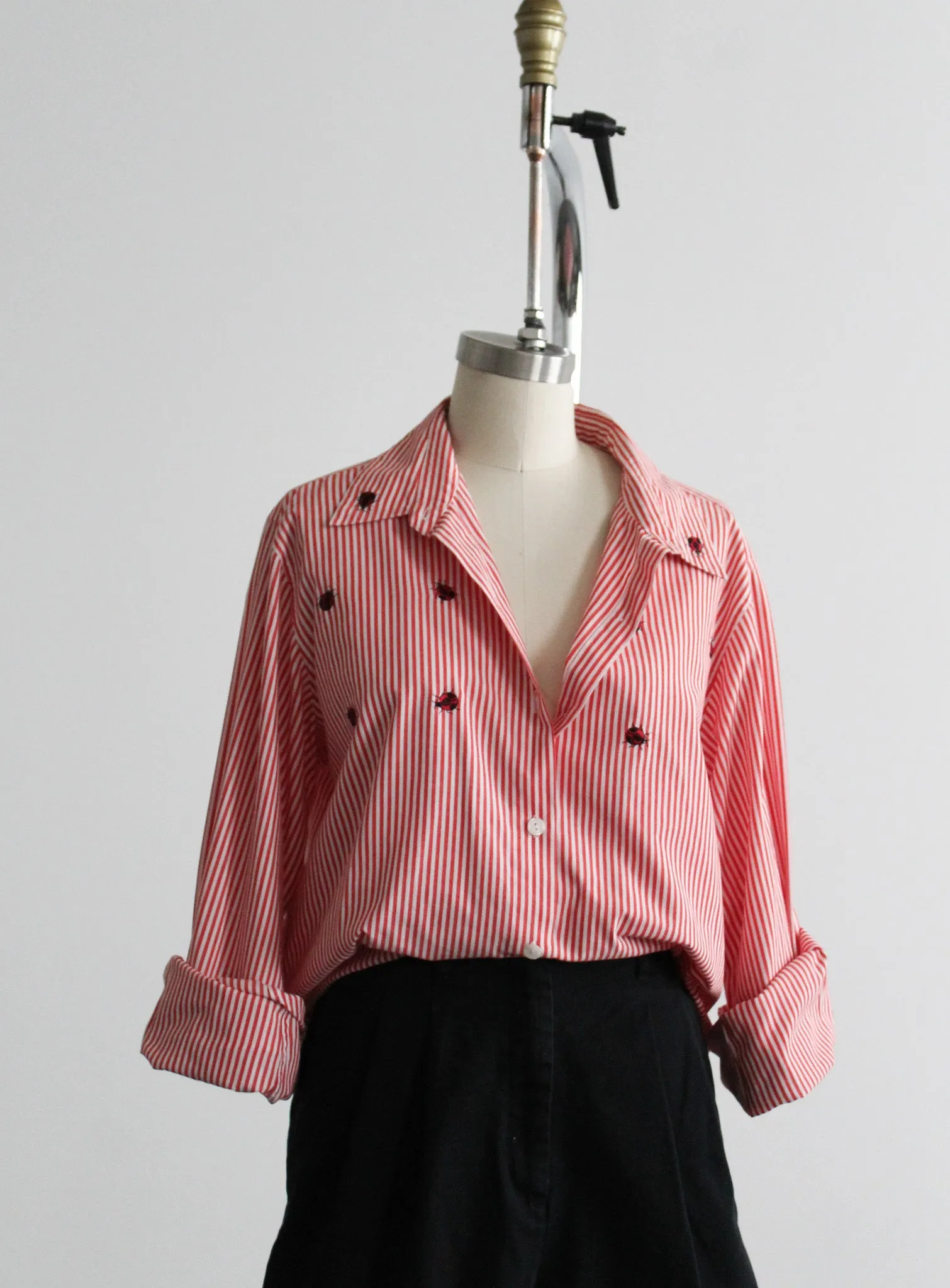 ladybug striped button up 1919 Vintage