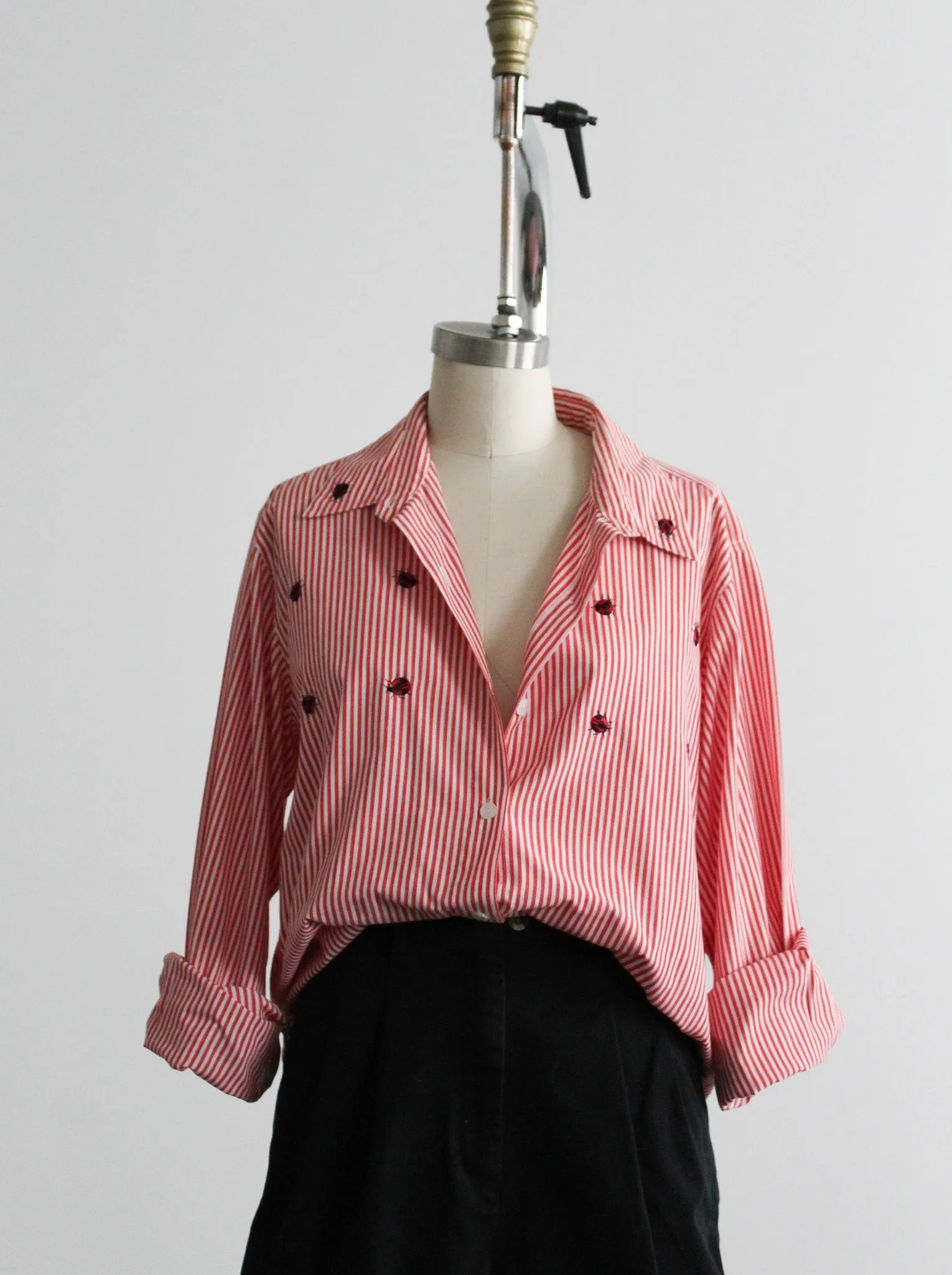 ladybug striped button up 1919 Vintage