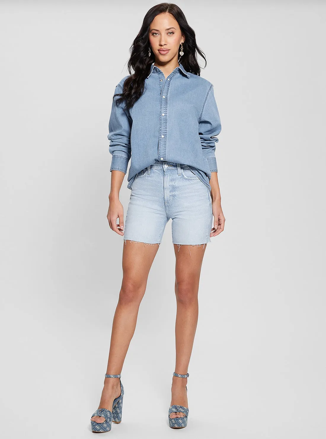 Light Blue Denim 80's Pedal Short Guess