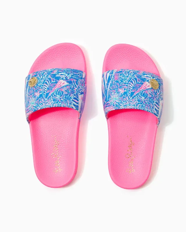 Lilly Pulitzer Women's Cabana Slide - Boca Blue Its A Sailabration Shoe