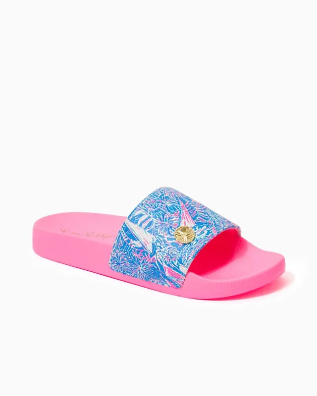Lilly Pulitzer Women's Cabana Slide - Boca Blue Its A Sailabration Shoe