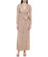 Long Sleeve Surplice Wrap Sequin Gown With Bow Champagne