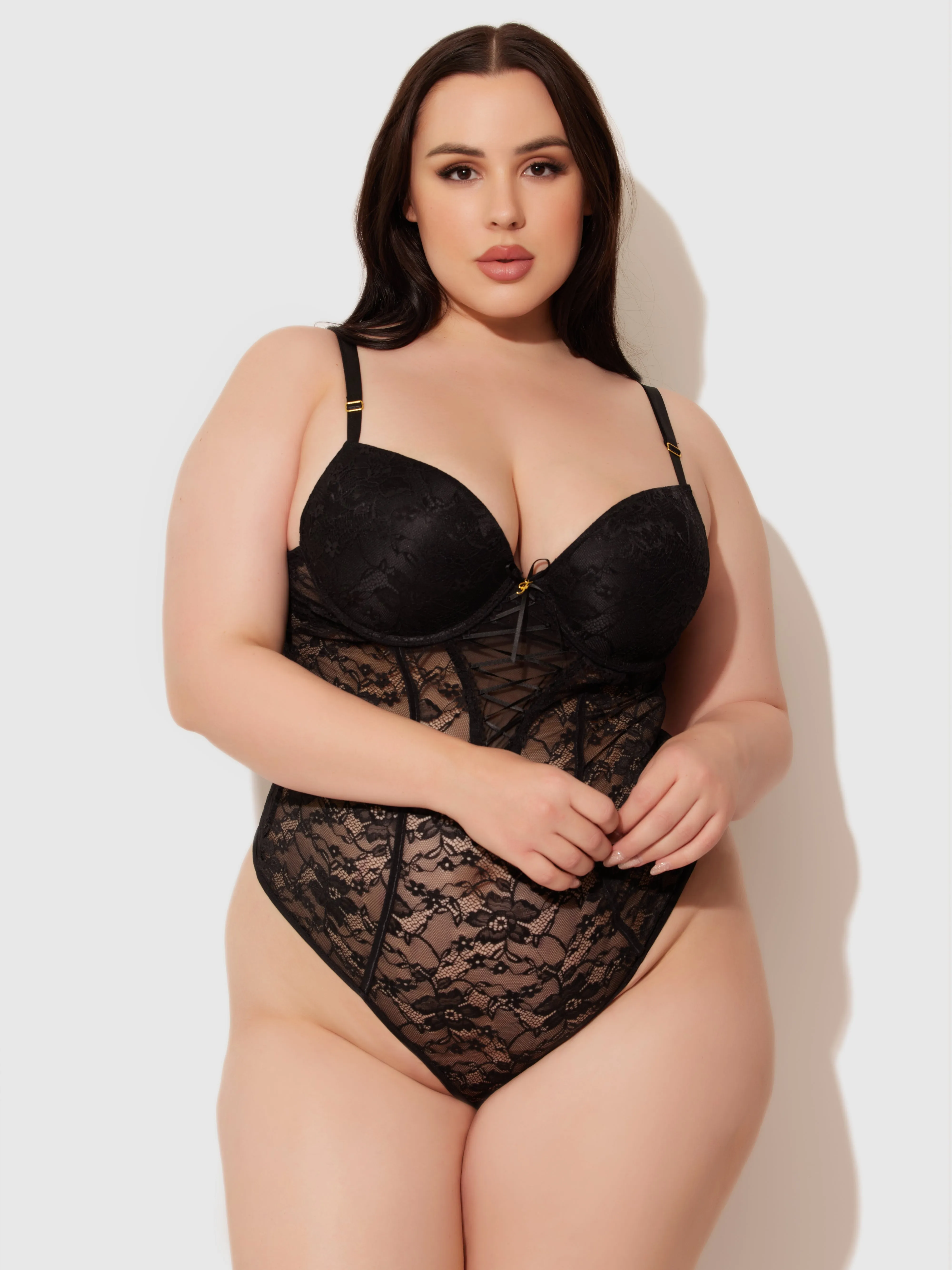 Mabel Lace Underwire Lace Up Teddy by Frederick's of Hollywood