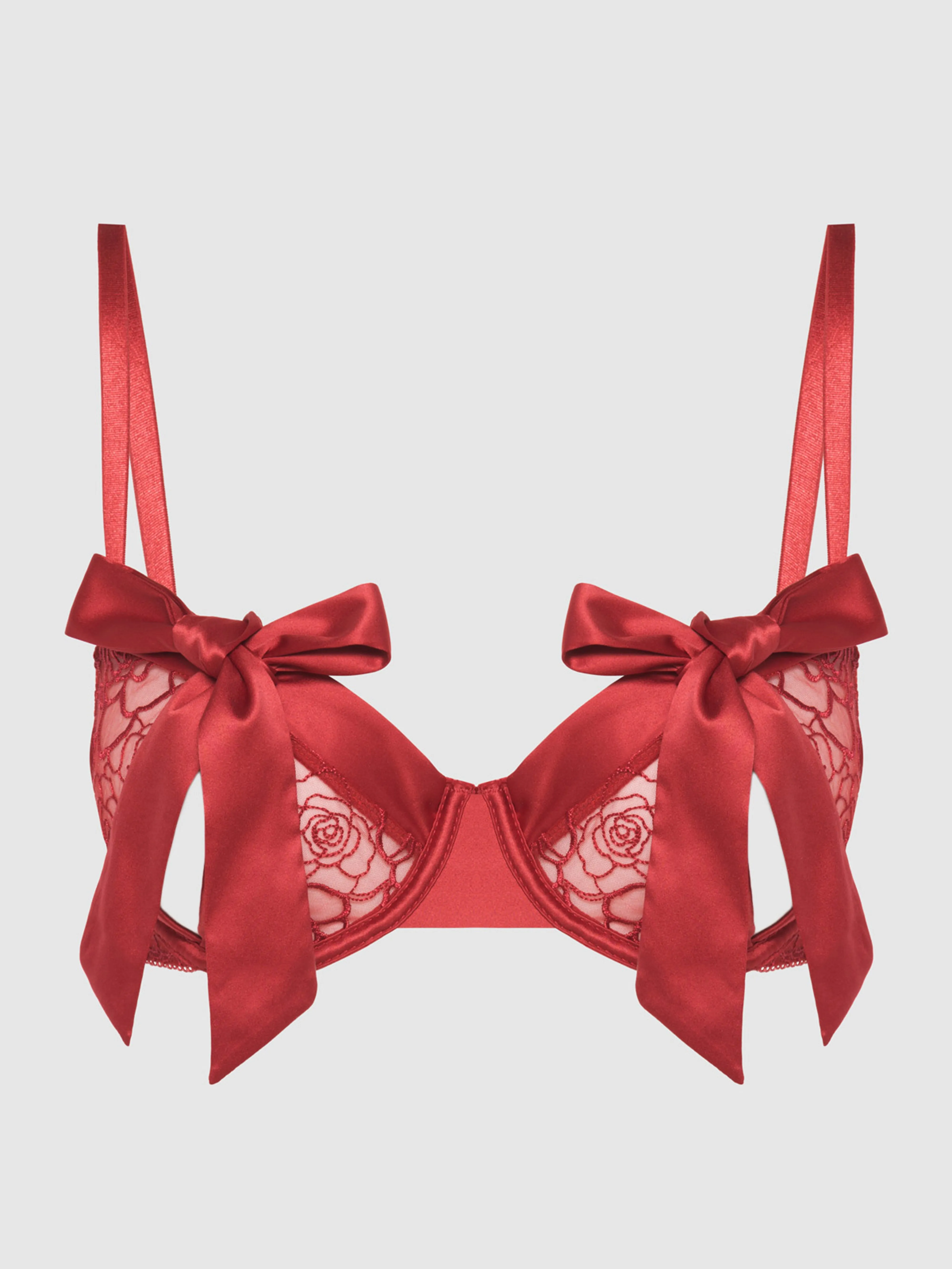 Melrose Satin Bow Tie Up Open Cup Bra by Frederick's of Hollywood