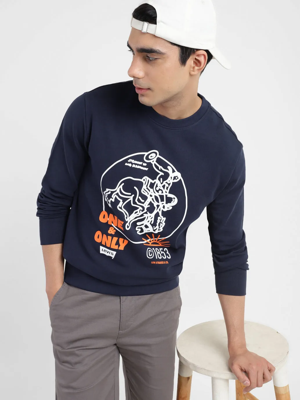 Men's Graphic Print Crew Neck Sweatshirt Navy LEVI'S