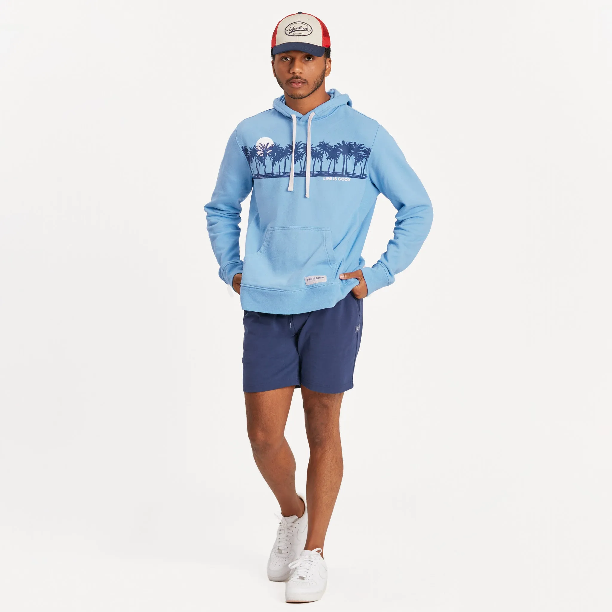 Men's Palm Sea Stripe Simply True Fleece Hoodie LIFE IS GOOD