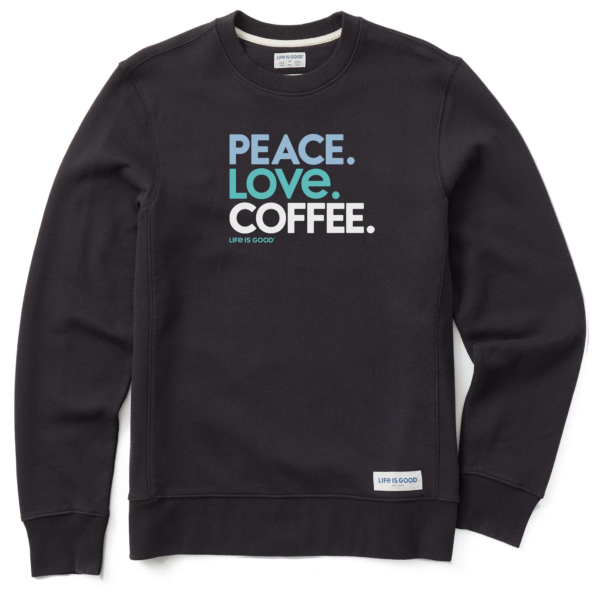 Men's Peace Love Coffee Simply True Fleece Crew LIFE IS GOOD