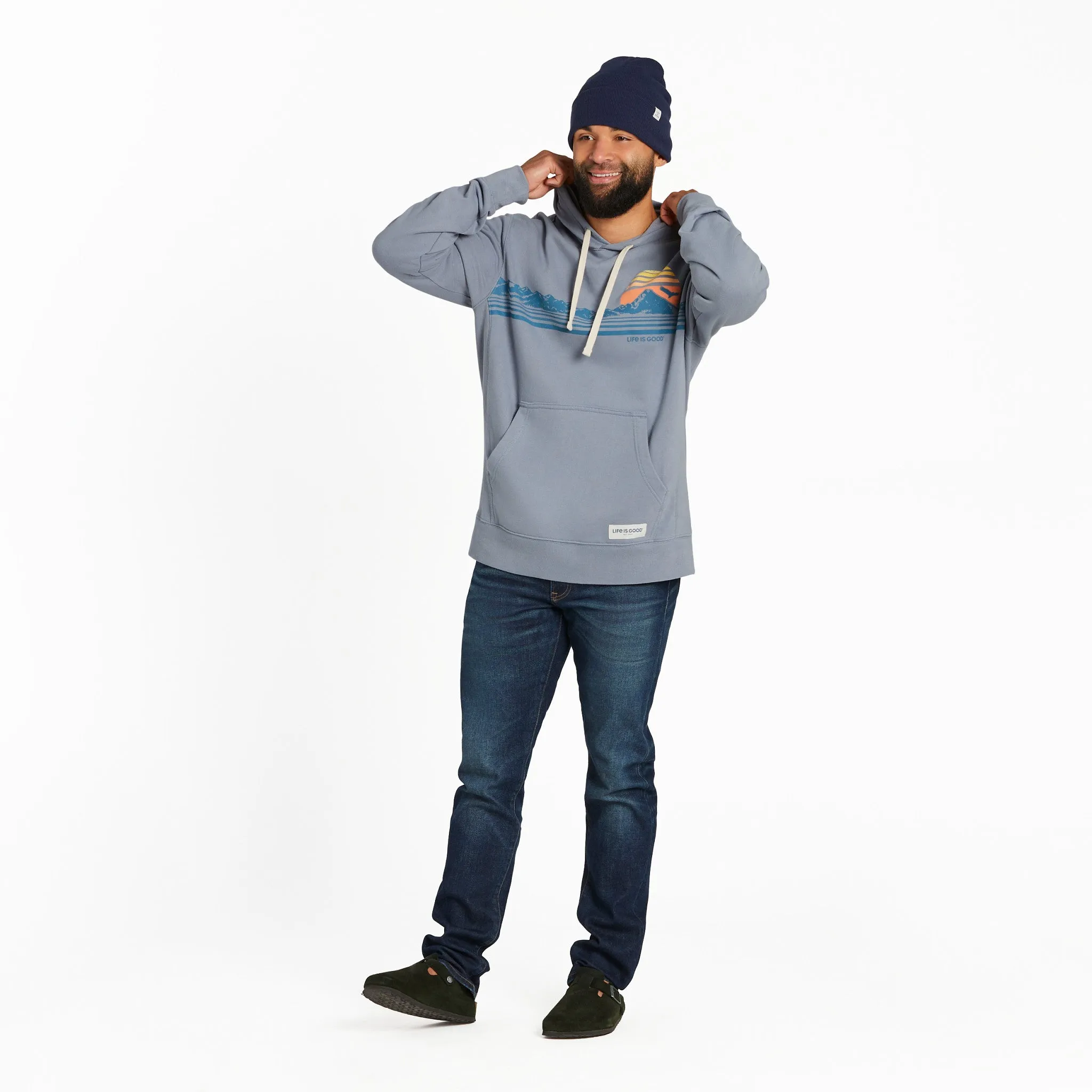 Men's Retro Mountainscape Simply True Fleece Hoodie LIFE IS GOOD