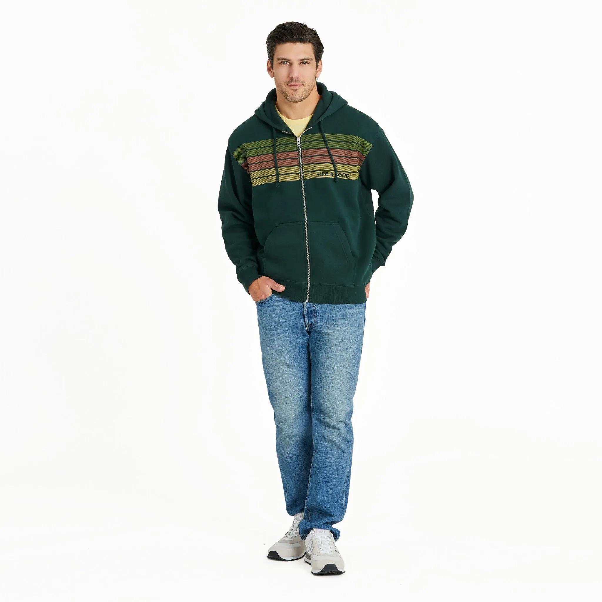 Men's Three Striped Block Good Vibes Fleece Zip Hoodie LIFE IS GOOD