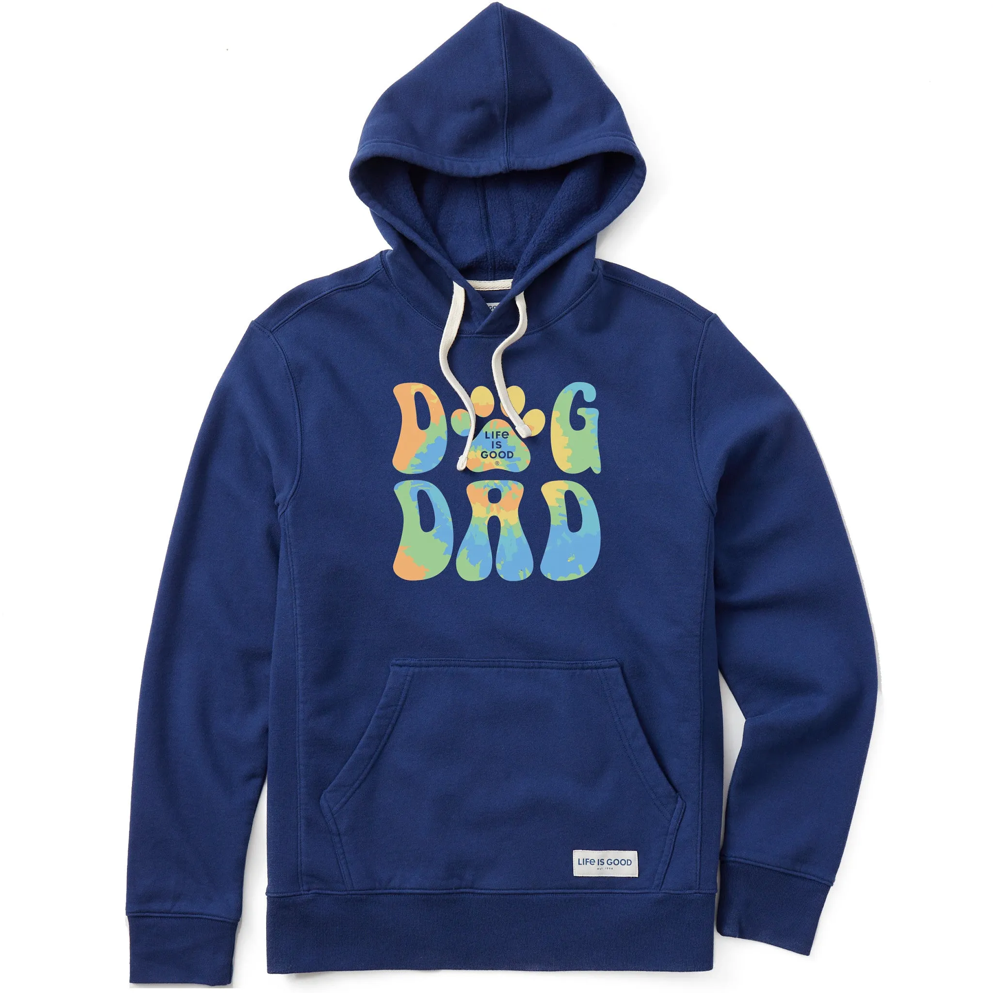 Men's Tie Dye Dog Dad Simply True Fleece Hoodie LIFE IS GOOD