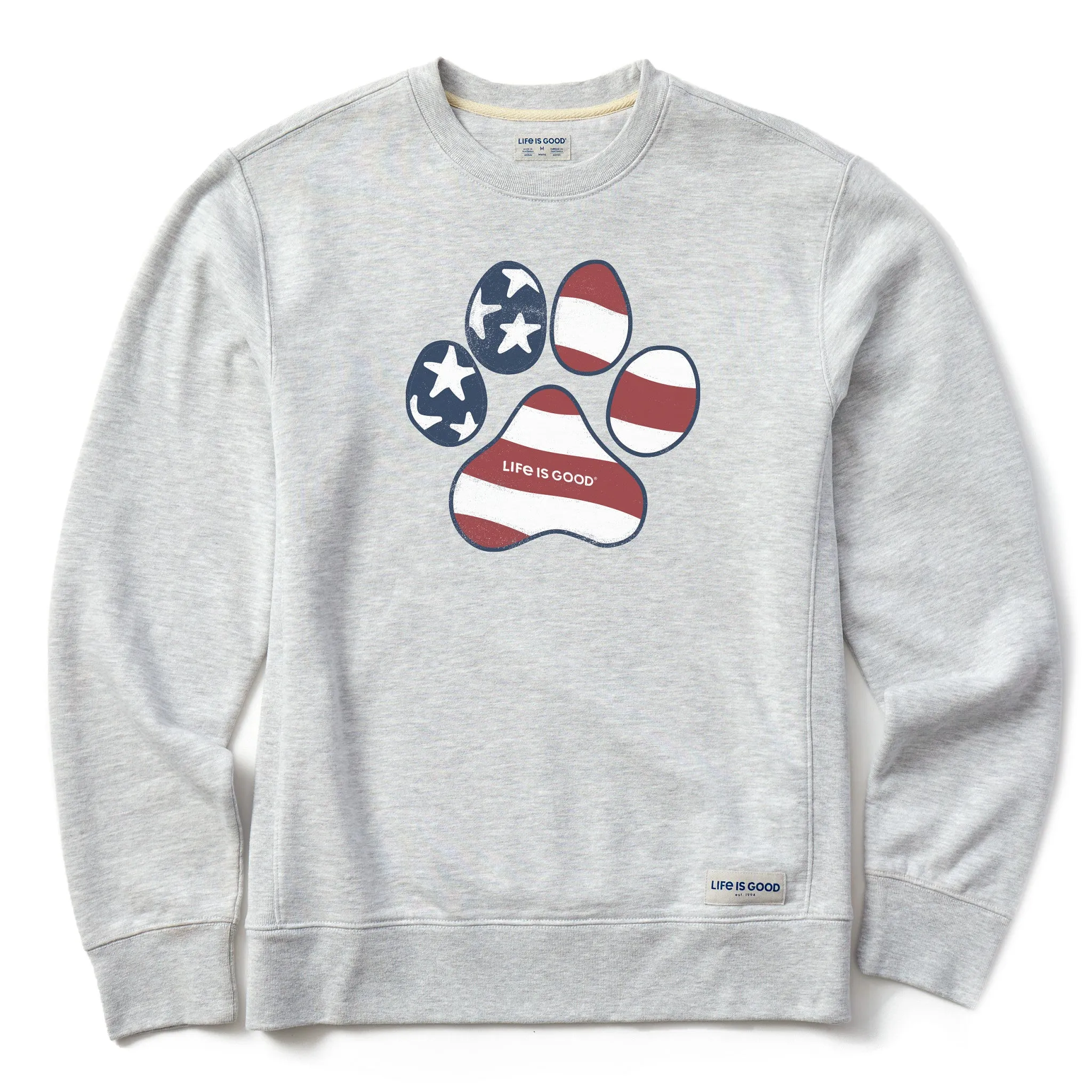 Men's US Flag Paw Simply True Fleece Crew LIFE IS GOOD