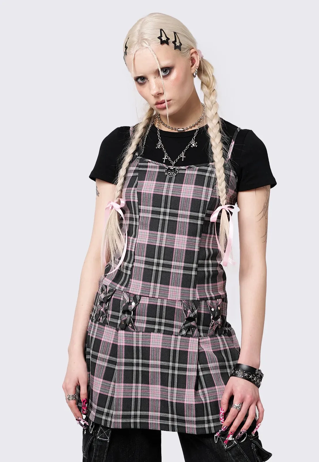 Minga London - Camila Straps Plaid Pink - Dress