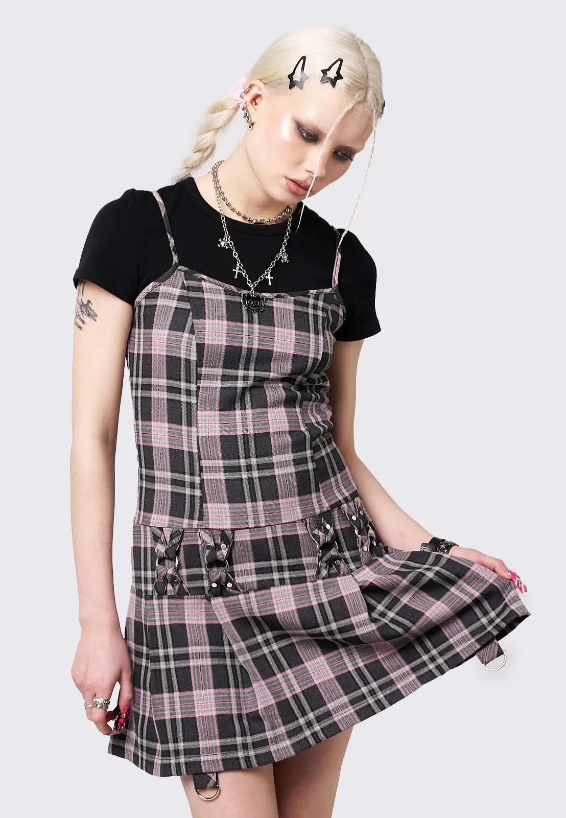 Minga London - Camila Straps Plaid Pink - Dress