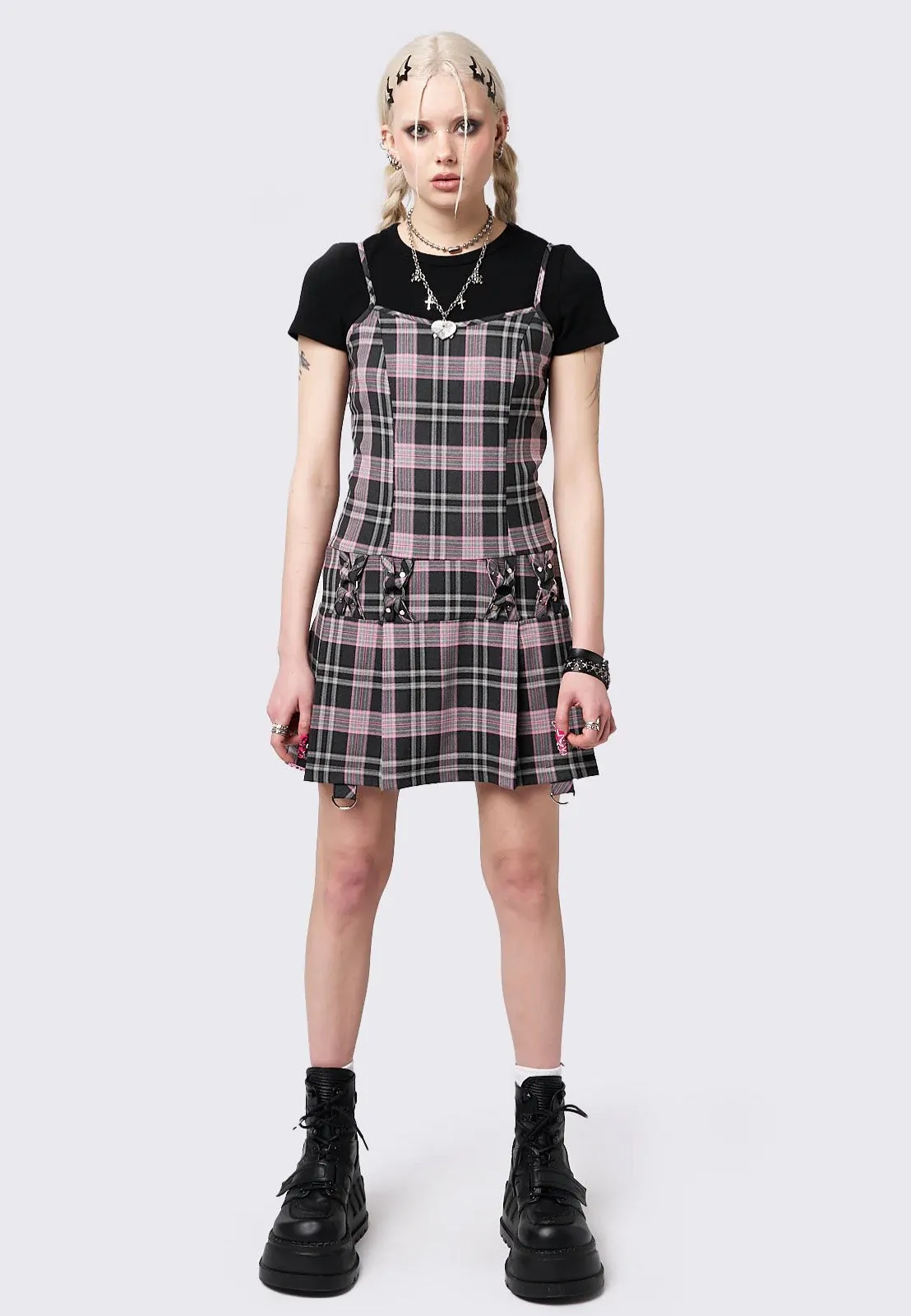 Minga London - Camila Straps Plaid Pink - Dress