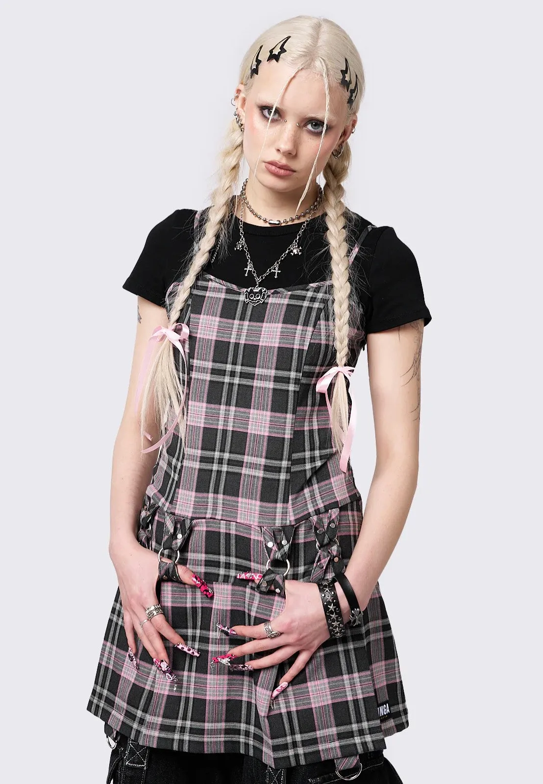 Minga London - Camila Straps Plaid Pink - Dress