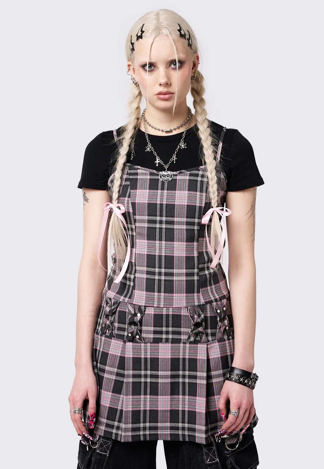 Minga London - Camila Straps Plaid Pink - Dress