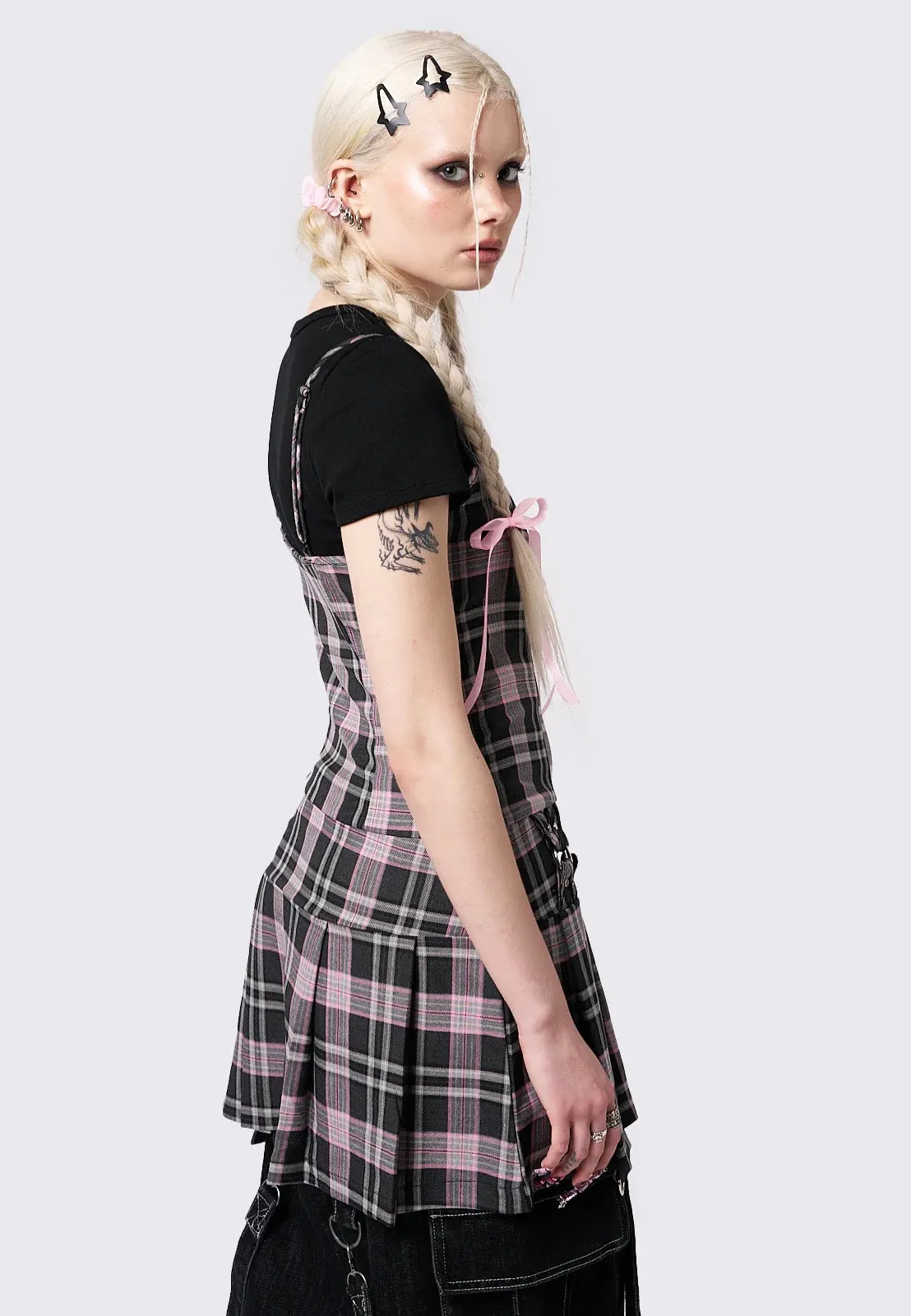 Minga London - Camila Straps Plaid Pink - Dress