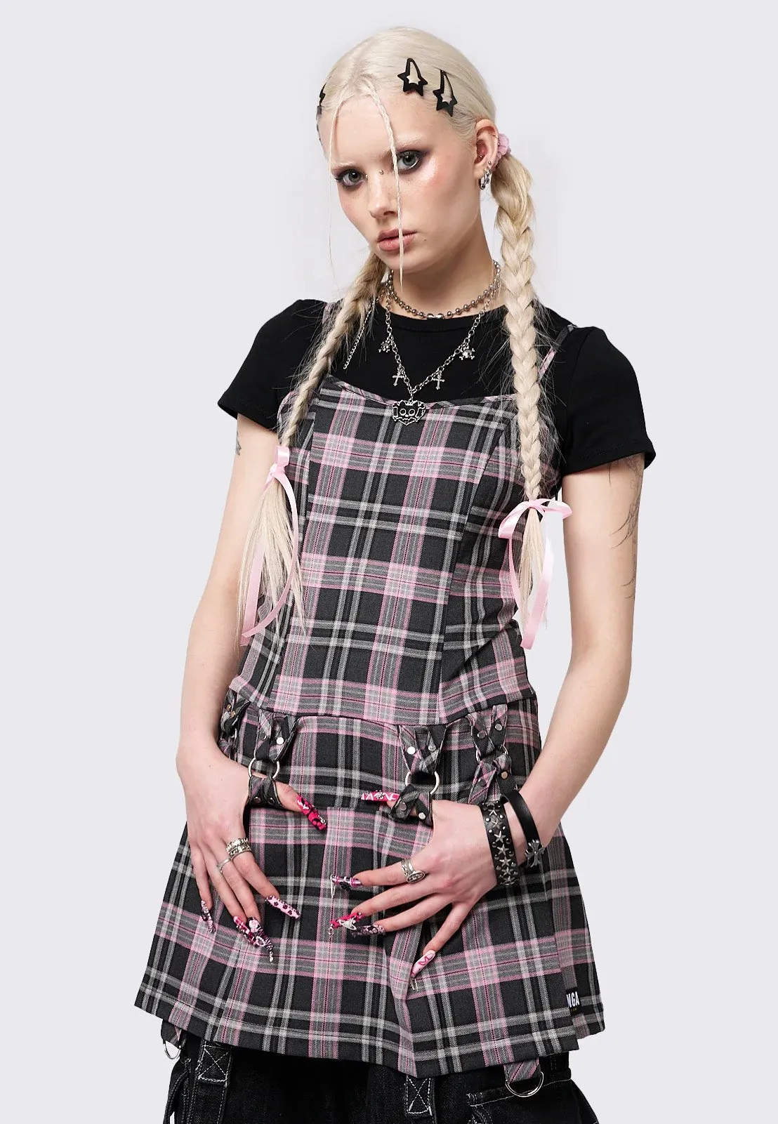 Minga London - Camila Straps Plaid Pink - Dress