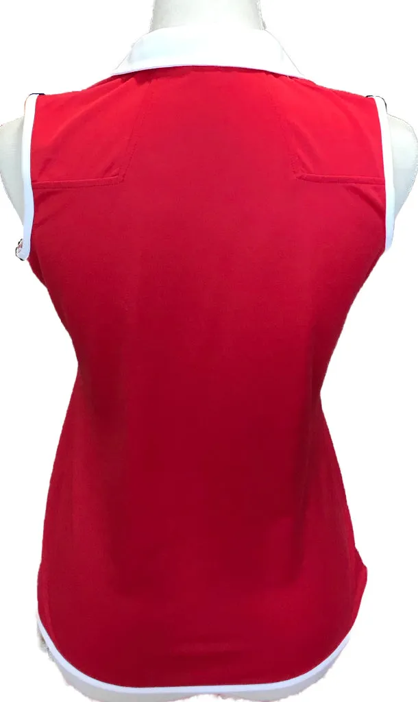 Monterey Club Large Button Red Sleeveless Top with Logo Size S MSP$45