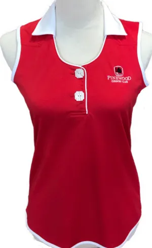 Monterey Club Large Button Red Sleeveless Top with Logo Size S MSP$45